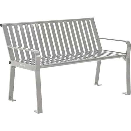 Global Industrial 4ft Outdoor Bench with Back, Vertical Steel Slat, Gray 694853GYKD